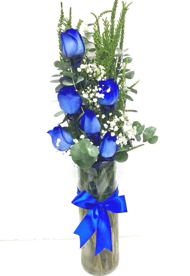  Florero en 6 Rosas Azules